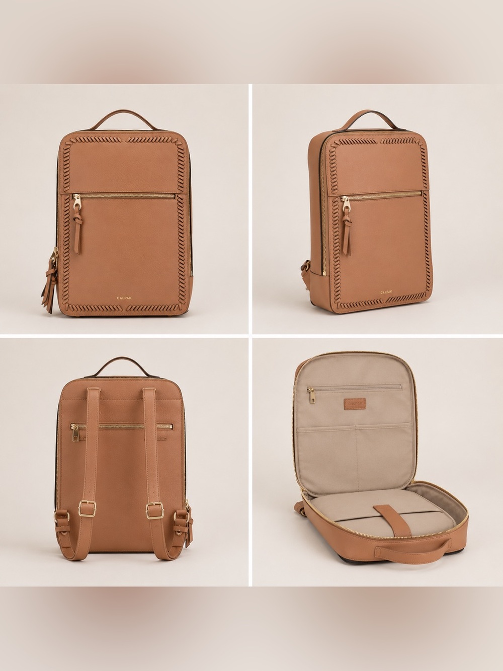 Calpak Tan Leather Laptop Backpack 15”